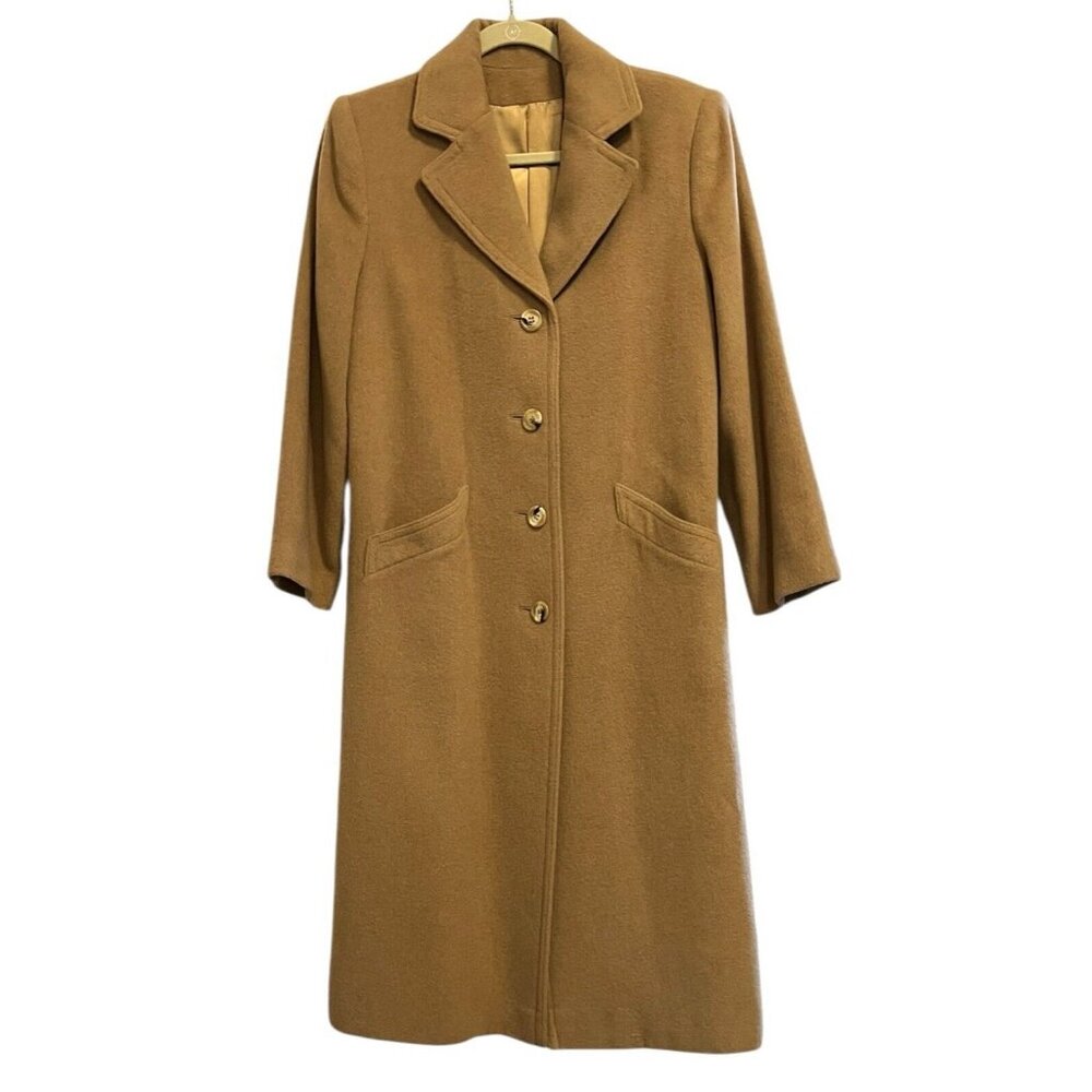 VTG USA UNION Made 100% Camel Hair Trench Coat Womens Sz M Tan Old Money Capsule